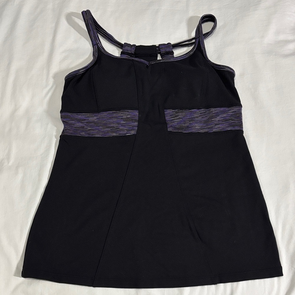 Athleta Black Tank with Purple Straps S